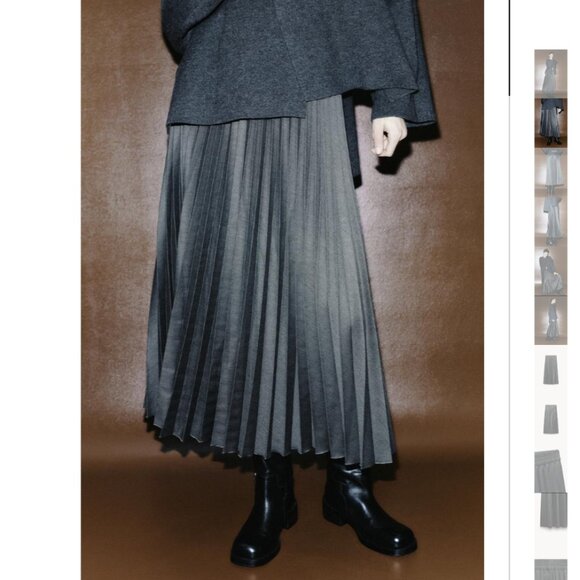NWT ZARA PLEATED MIDI SKIRT ZW COLLECTION ANTHRACITE GRAY - Picture 4 of 10